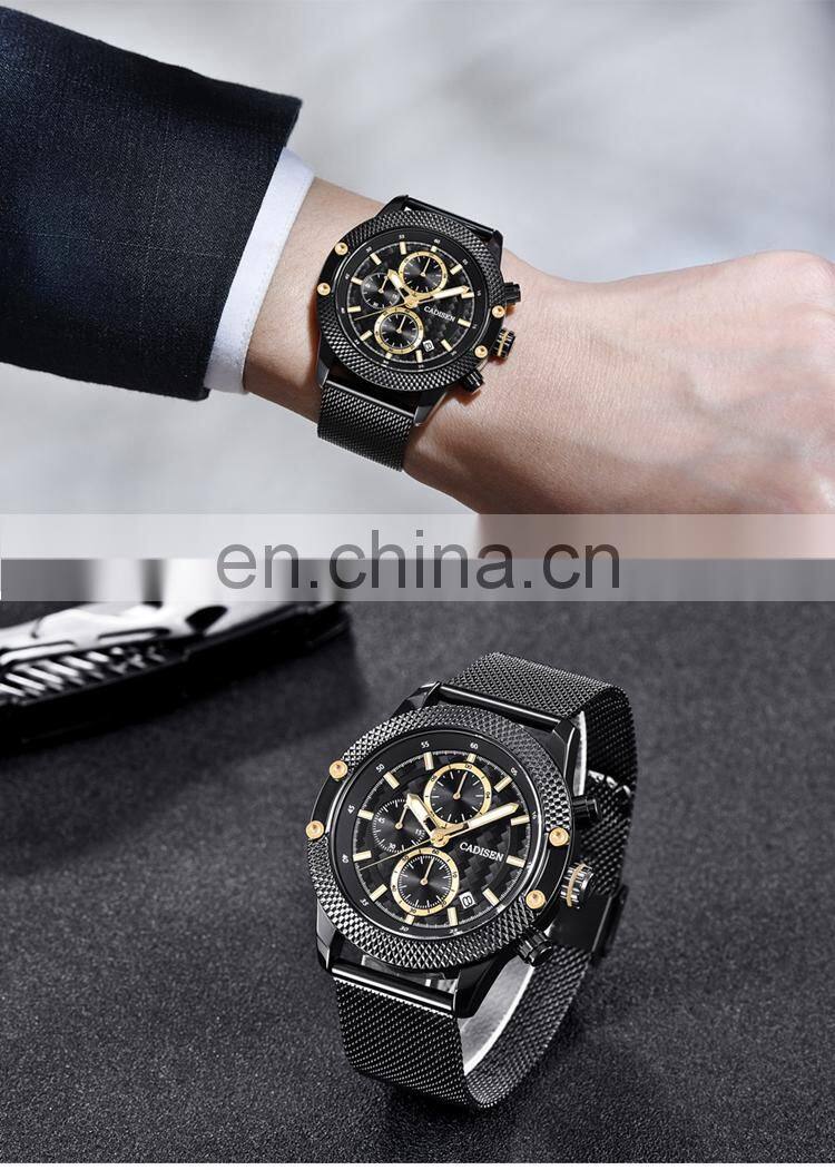 CADISEN C9062 Men sport casual analog quartz leather steel mesh strap week day high quality luxury watch