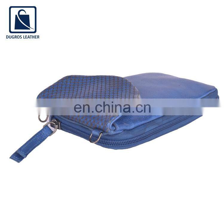 Indian Manufacturer of Silver Antique Fitting Fashion Designer Swiss Cotton Lining Women Genuine Leather Phone Bag