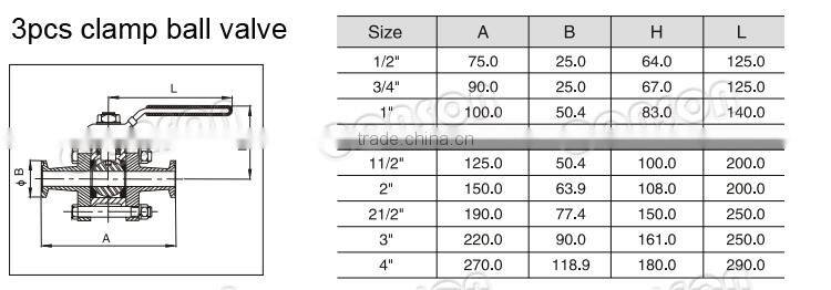 Food grade stainless steel 3 way ball vavle