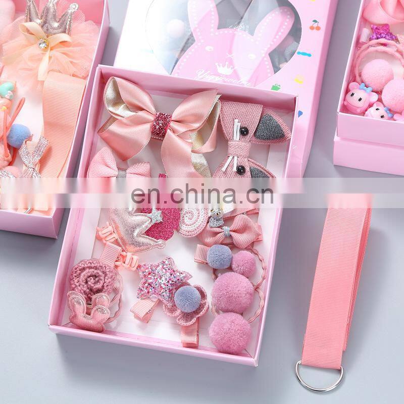 18 Piece hair clip set Cute Hair Accessories Girl headwear Bow Flower animal Hairpins hair band cartoon Elastic Headdress Gift