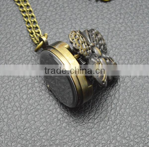 Digital pocket watch with bronze necklace chain quartz movt butterfly watch