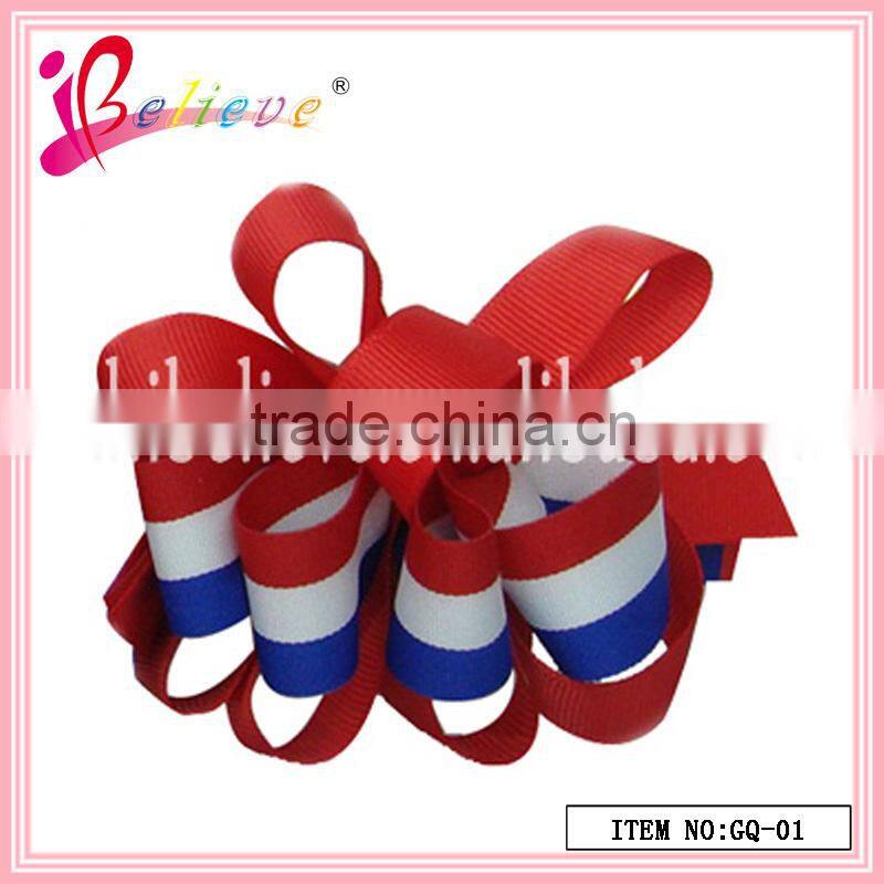 2014 Best selling national flag curly ribbon french barrette hair clips wholesale (GQ-01)