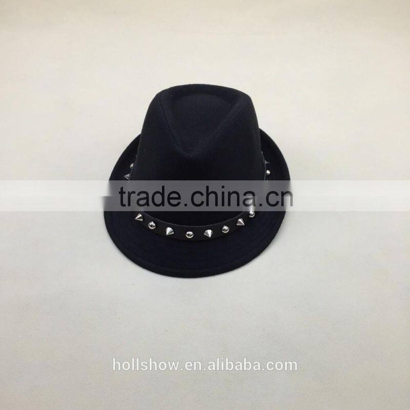 2016 Newest Fashion Classic Rivet Ribbon Red Wool Trilby Fedora Jaz Caps