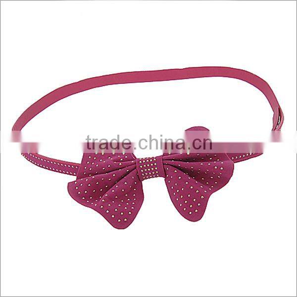 Nickel And Lead Free Pink Bow With Small Metal Stud Accent Leather Belt