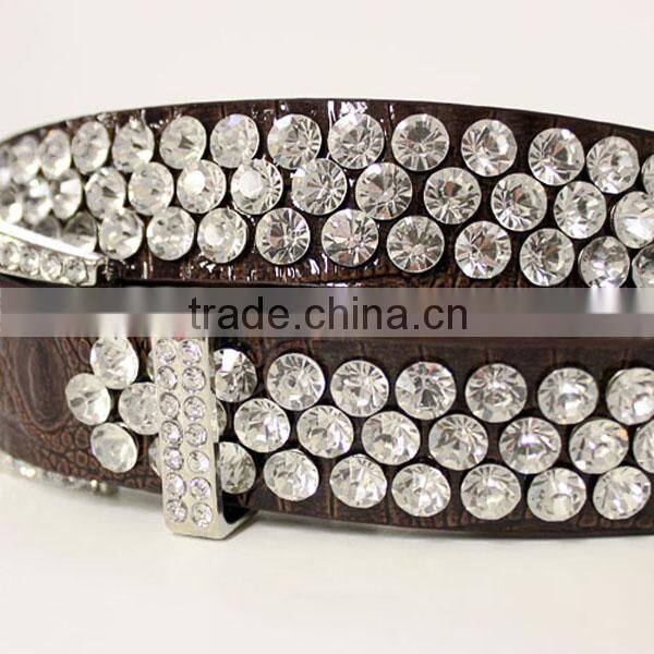 Crystal Studded Crocodile Print Faux Leather Belt