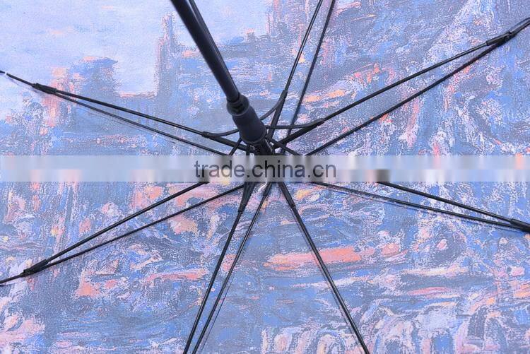 Automatic hot transfer printing canvas oil painting umbrella and windproof golf umbrella
