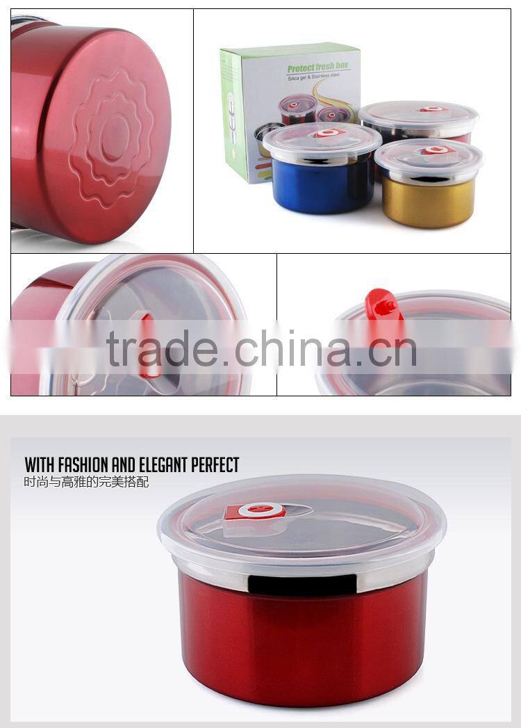 colored stainless steel Vacuum kitchen Fresh food storage containers set 2015