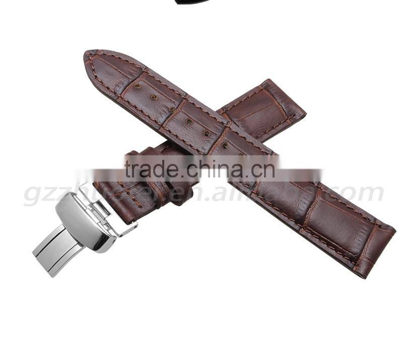 Durable Genuine Cowhide Leather Deployant Watch Band Strap Buckle leather strap Watch 19mm