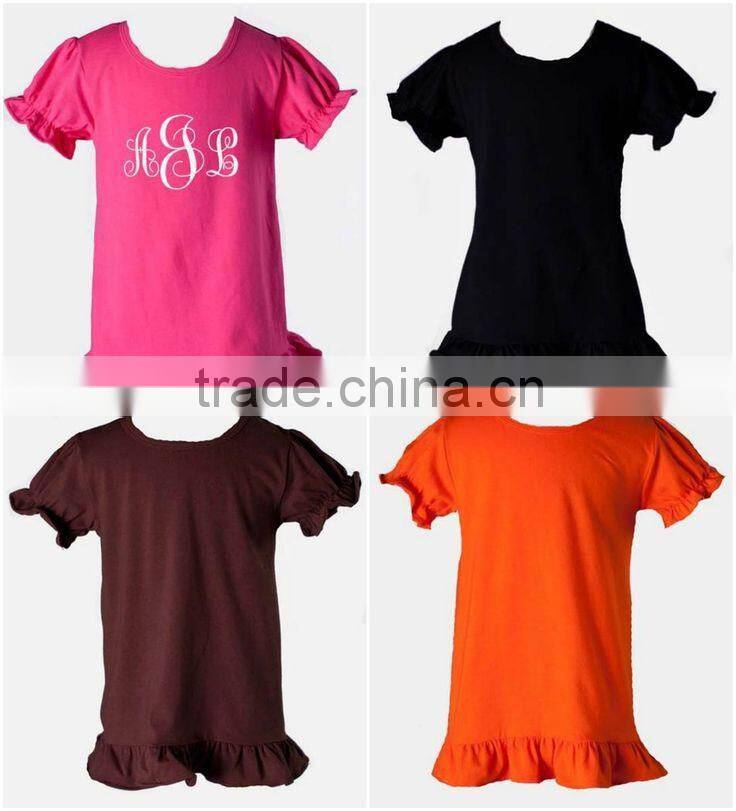 100% Cotton Baby Summer spring girls blank ruffle sleeve t shirt white ruffle shirt for little girls