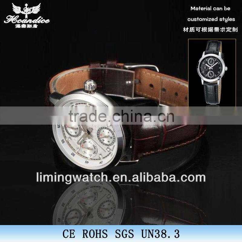 SP-2607 stainless steel leather strap munti function movement quartz watch japan movement watch time