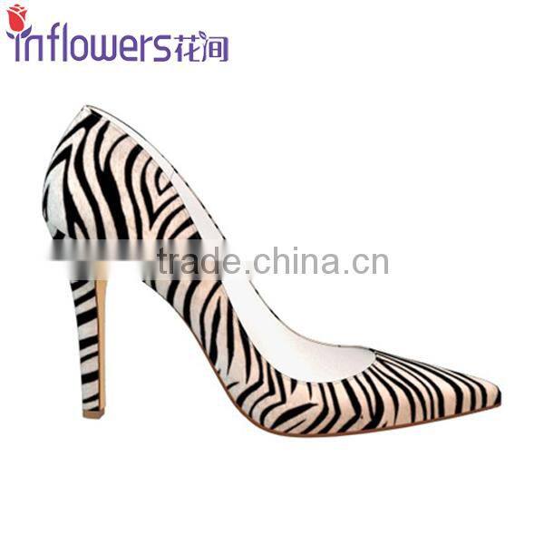 Zebra-patterned leather pointed toe ladies sexy high heels