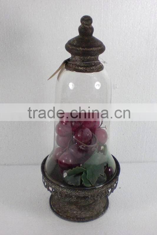 8009245MC-Antique Rustic Metal and Glass Cover Holder