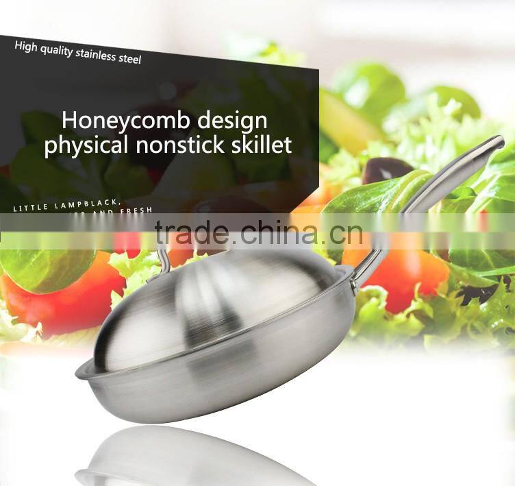 Allnice good quality honeycomb design single handle stainless steel nonstick pan/skilletwith lid for kitchen