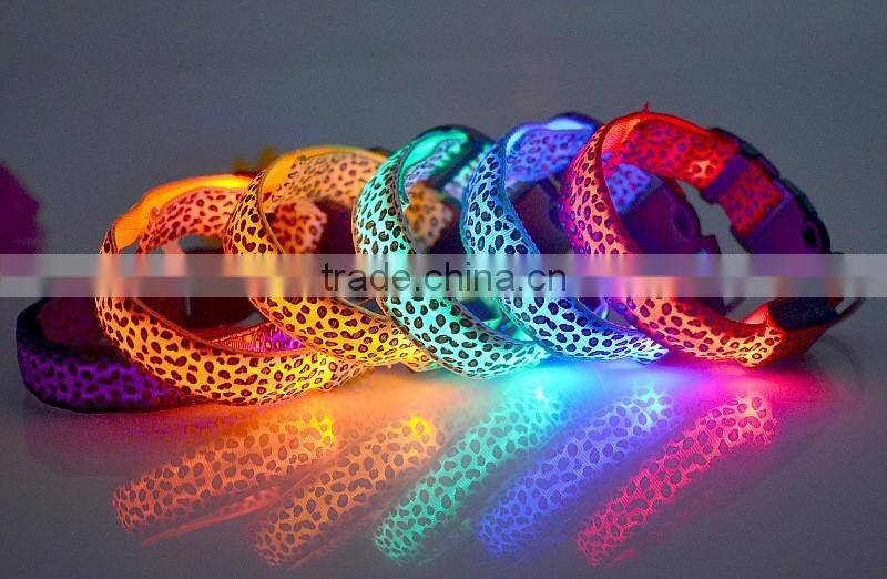 2016 A-bomb High quality leopard soft dog collar led pet dog collar