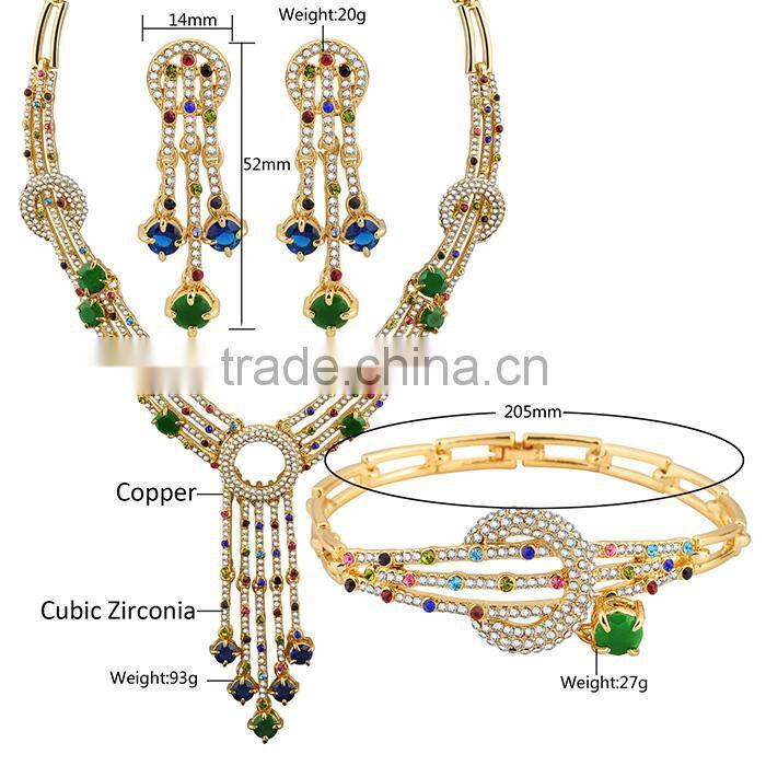 China Supplier Green Gemstone Gold Tassel Necklace Long Set