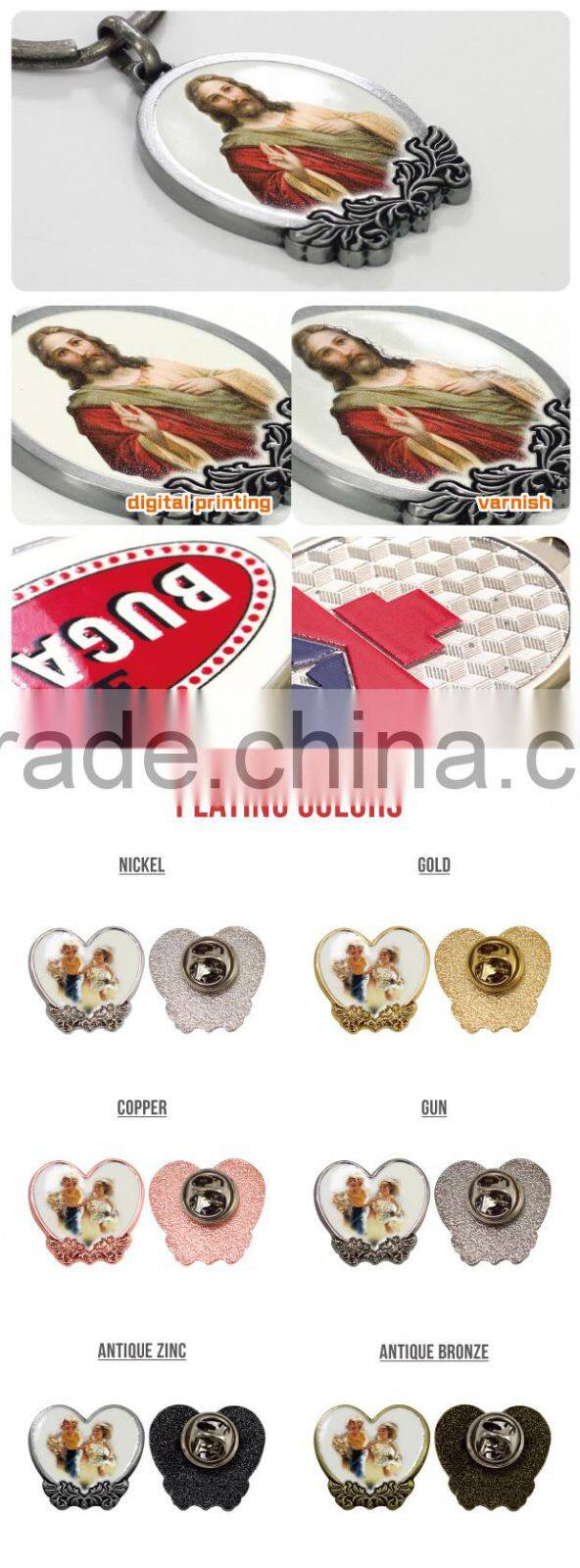 Premium decorative promotion new shape zamac printed button pin for gift