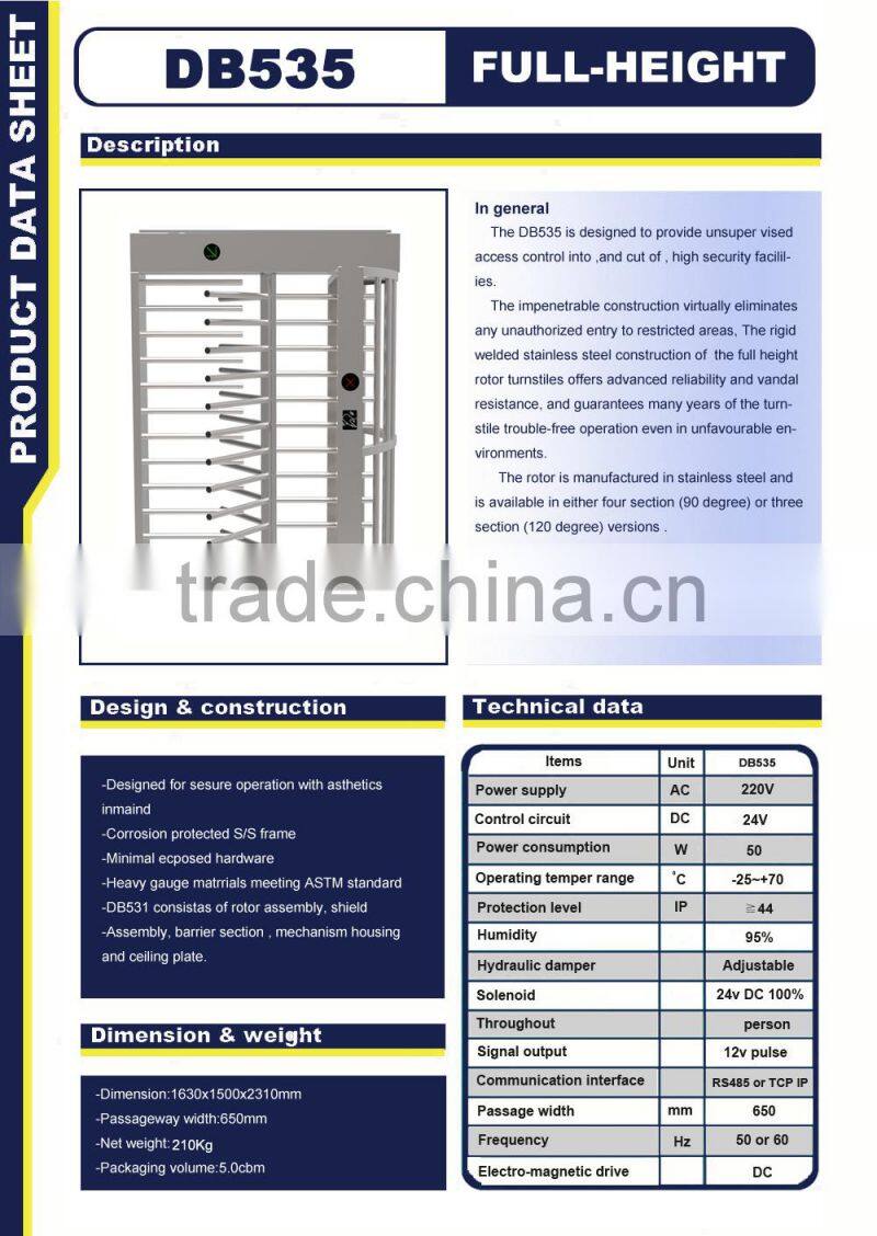 Alarming Sound Turnstile Dual Passage Rustproof Security Full Height Turnstile