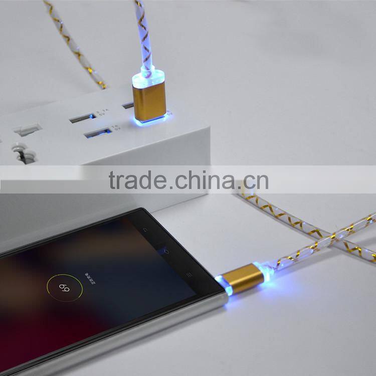 2A big current LED flash lights charging cable for Android smartphones