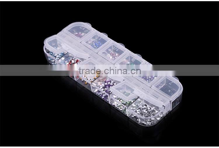 12 colors in 1box packing flat base resin nail rhinestone