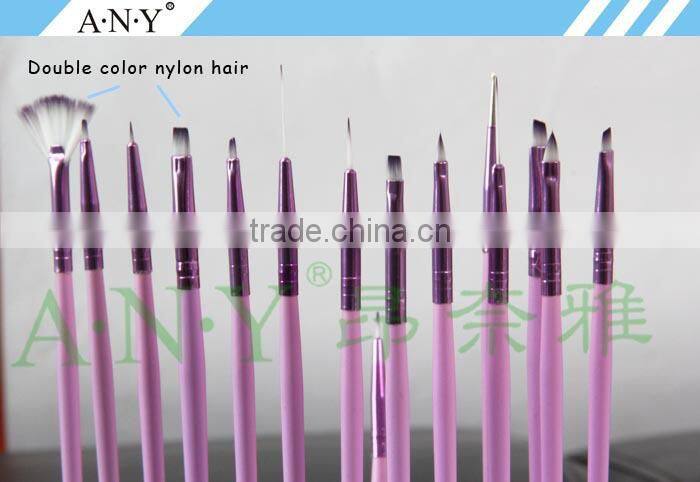 ANY Professional Purple Wood Handle Nail Art Painting Design Nylon Hair Nail Brush Nail Art Set