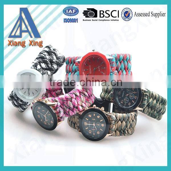 2016 popular top sell fire flint whistle and blade compass paracord survival bracelet