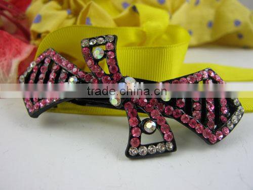 New Pink Irregular Flower Hair Clip Barrette Rhinestone Alloy