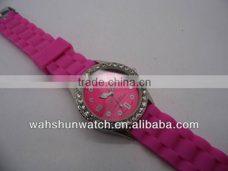 China own brand crystal gifts pink strap lady's fancy diamond watch