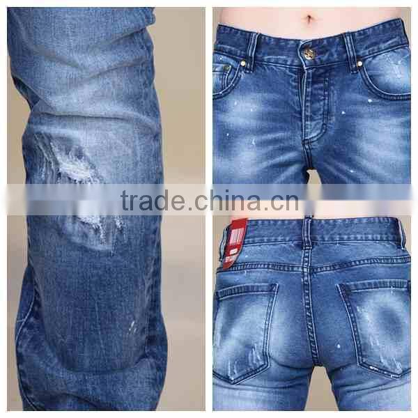 Hight quality ripped wash denim pants straight fit jeans denim jeans men