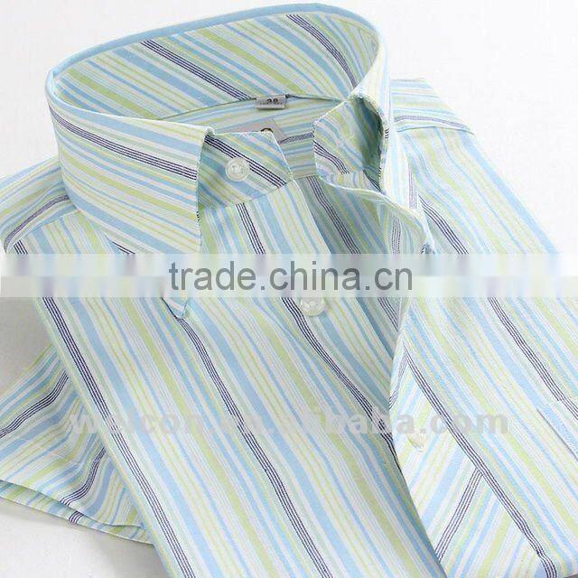 Italian style new brand design pure cotton high collar stripe trendy short sleeve slim fit casual shirt men