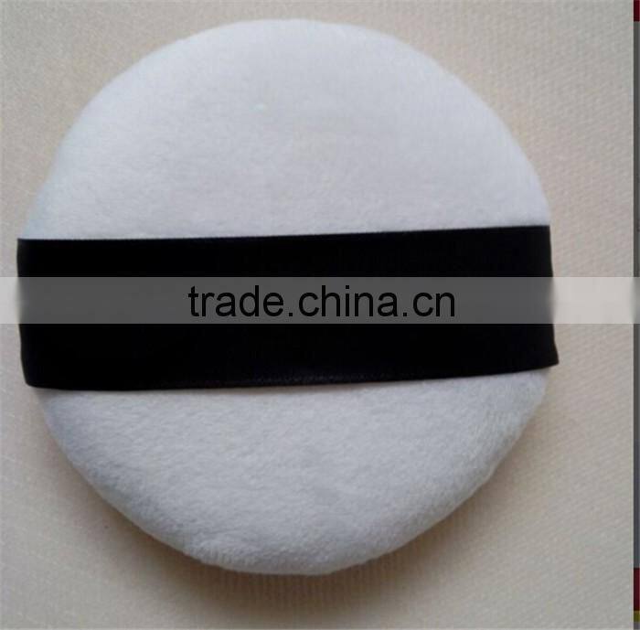 Custom Logo Cosmetic Sponge Super Soft Flocking Powder Puff with Ribbon