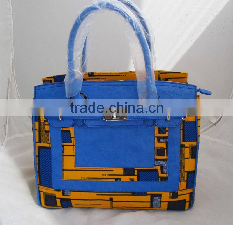 newest design lady's handbag made with wax fabric and leather