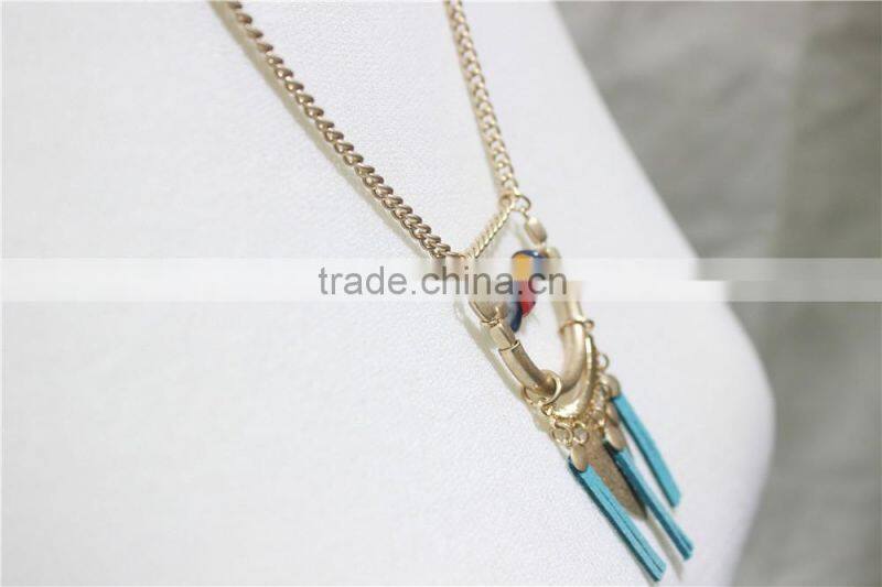 Multi Color Shell w/ Blue Suede Triangle Triple Pendant Necklace 2016 Fashion Style Wholesale