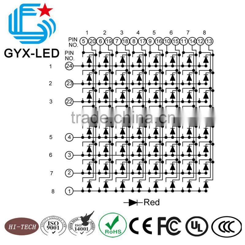 china led manufacturer blue emitting color 463nm 1.5 inch 38mm 4.75 mm pitch 8*8 dot matrix LED displays