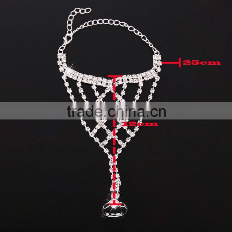 Women Jewelry bracelet with ring Rhinestone Claw chain Bride Wedding Accessories