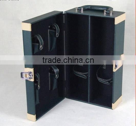 Luxury High-end leather wine box for two glasses bottles,wooden wine box packaging