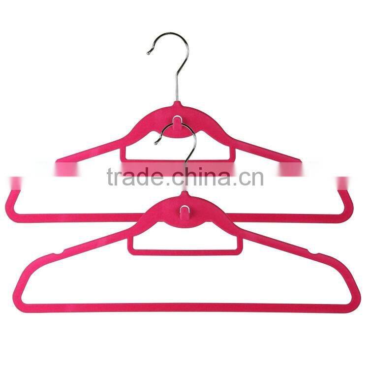 Flocked Suit Hanger with Tie Bar and Cascading Hook