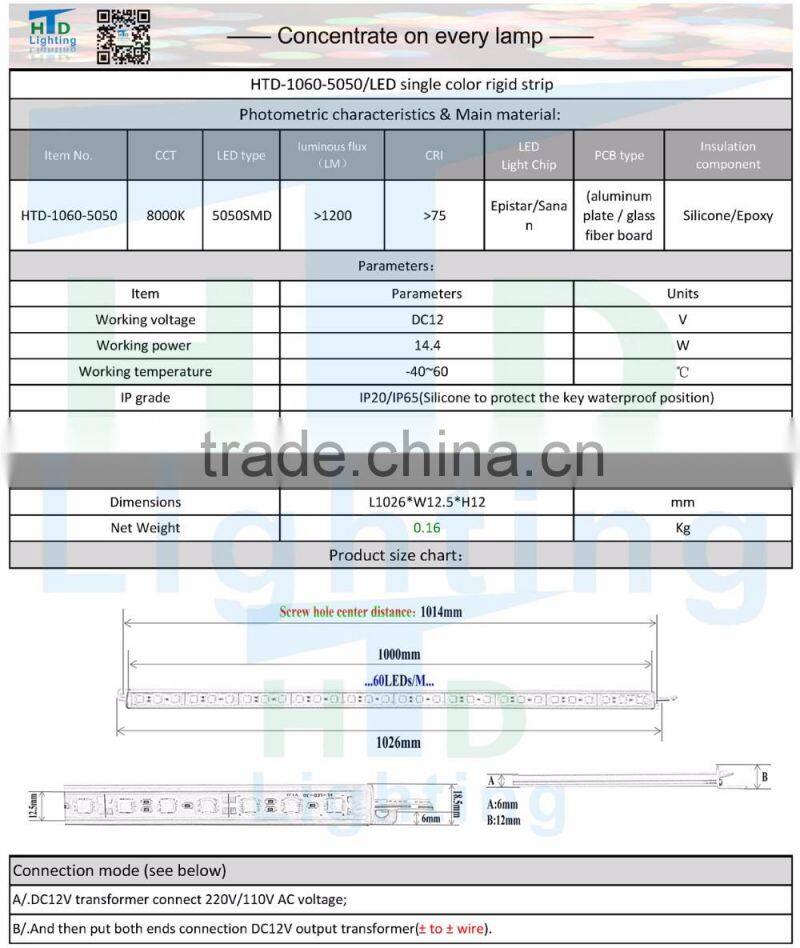Waterproof 100cm 60LEDS SMD 5050 Rigid led strip