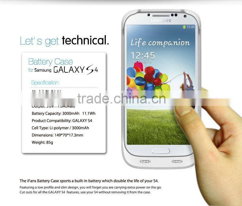 3000mah external battery backup case for Samsung Galaxy S4 I9500 portable power bank for S4