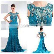 Stylish Pretty See Through Round Neck Off Shoulder Chiffon Wedding Dress Prom Evening Dress