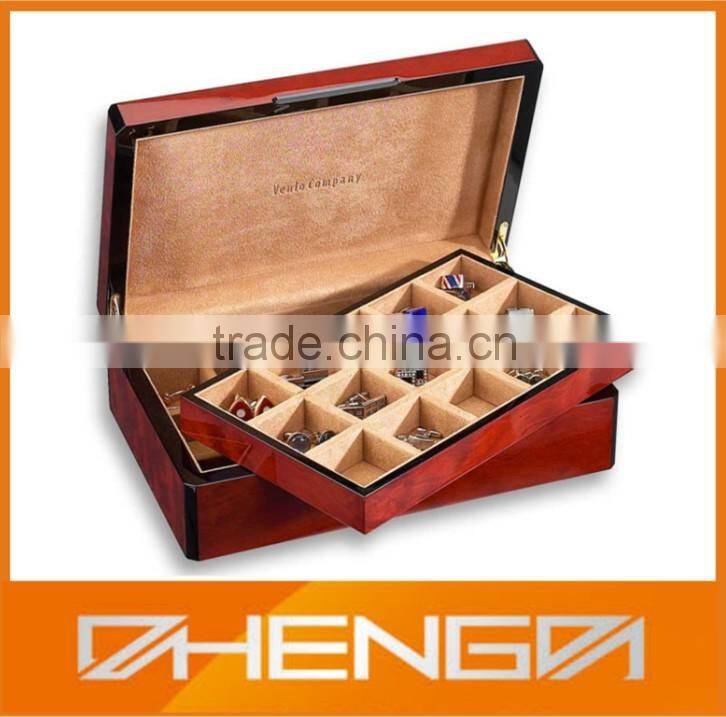Best Sell factory custom made leather cufflink box with glass lid for gift (ZDS-F268)