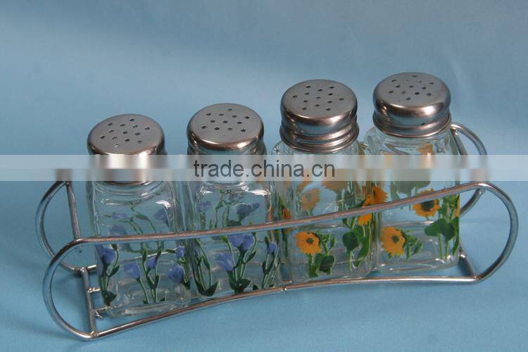 square spice bottle with lid and decal printing