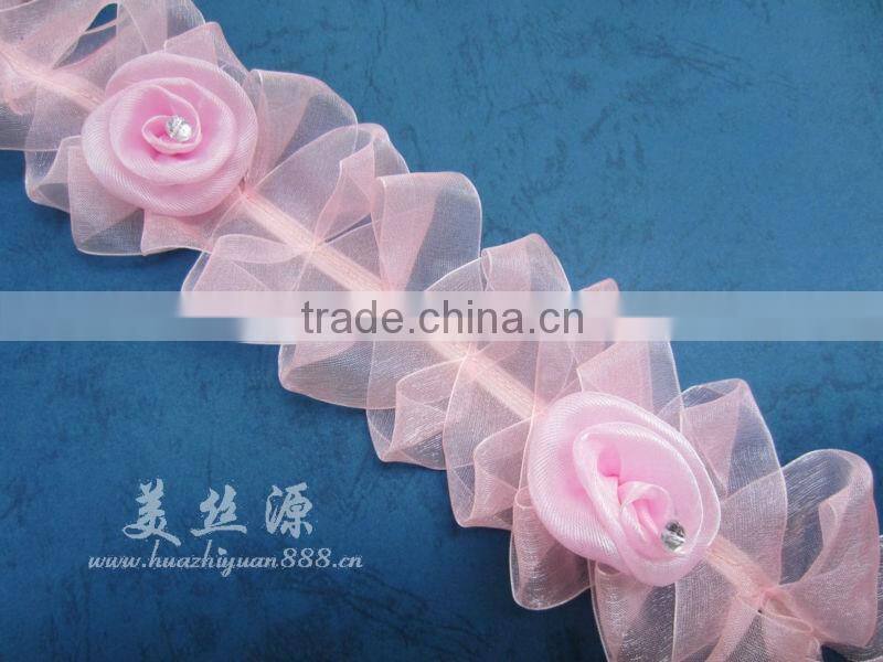 Factory direct sale wedding decoration lightweight organza with satinstripe organza fabric organza roll organza ribbon