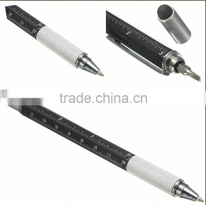 Multi-function Tool Ballpoint Pen Screwdriver Ruler Spirit Level with a top and scale metal penTouch Screen for Ipad Iphone
