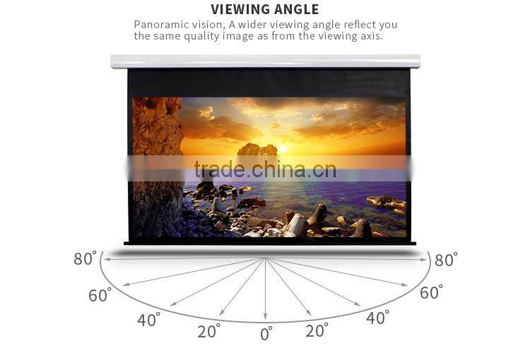Projection screen roll up tab tensioned electric motorised projector screen