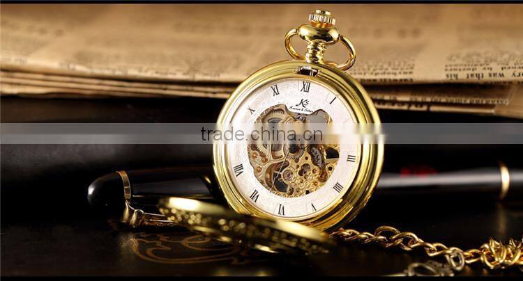 Skeleton Steampunk Transparent Half Hunter Roman Dial Gold Mechanical Pocket Watch