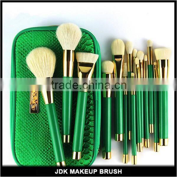 15pcs Luxury Make up Brush Set with PU leather Pouch Short Handle Cosmetic Brush Set with Goat Hair