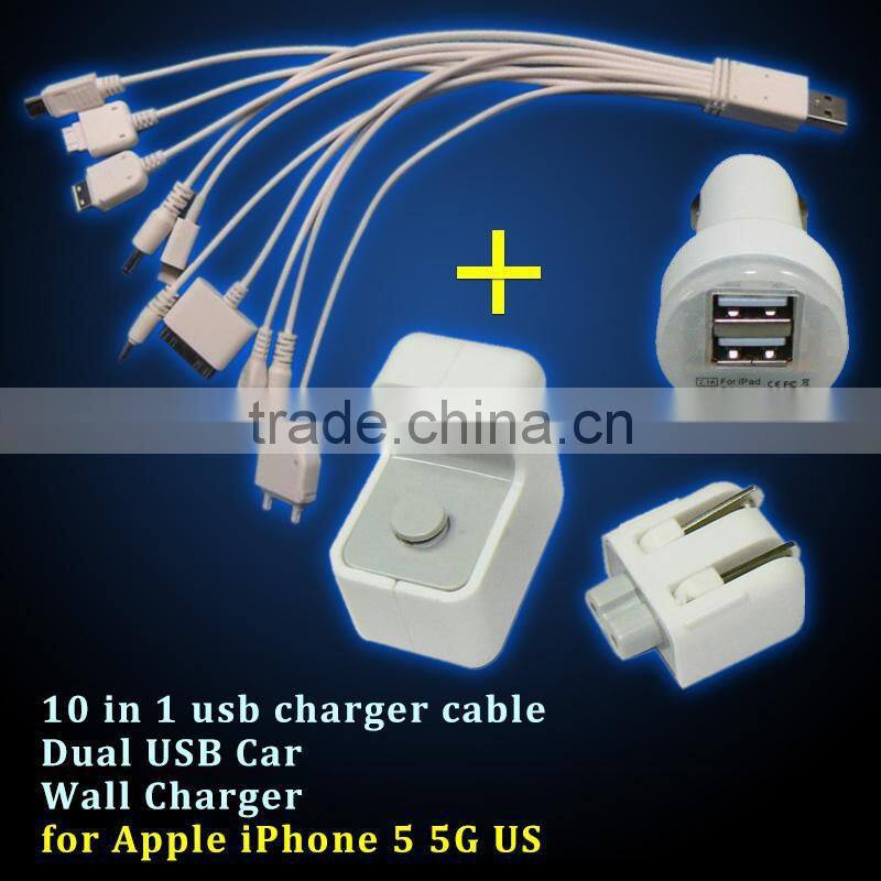 3 in 1 Car charger cable 10 in 1 portable multi usb phone charger cable usb car charger/usb home wall charger AC adapter 3in1