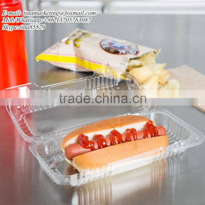 Duralock Clear Hinged Plastic Small Oblong Container, Clamshell Clear Take Out Food Box For Hotdog