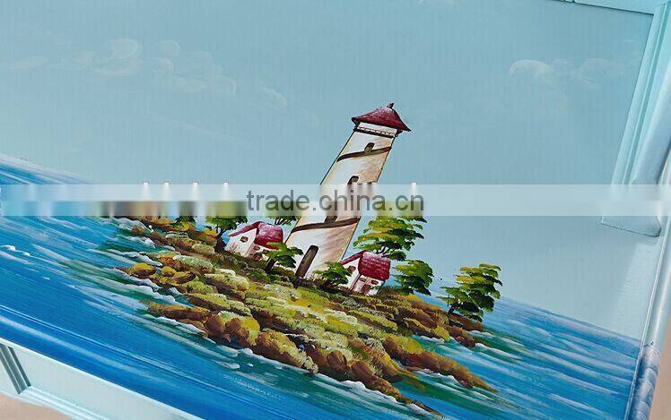 Mediterranean Style Study Desk, Sailing Boat Handpainting Student Desk, Solid Wood Desk with Bookcase (BF01-X1152)