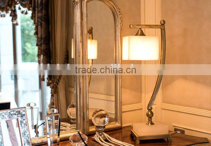 Square shape pendant design imported white jade body metal matching living room table lamp
